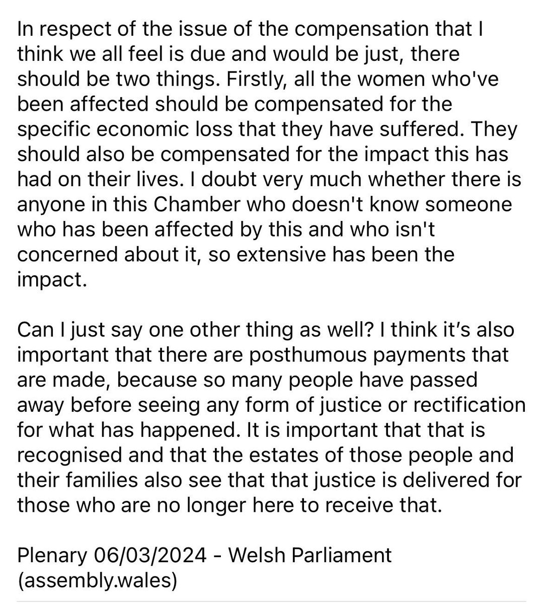 @WASPI_Campaign @UKLabour @AngelaRayner Thank heavens for Welsh Parliament. After years of meeting with #50sWomen from across multiple groups in Wales, this is the “Ask” they’re demanding from the UK Government. @1950sOf @_PJFSW_ @KrisGibson13 @jj2210 @wepaidinupayout @Plaid_Cymru ✊