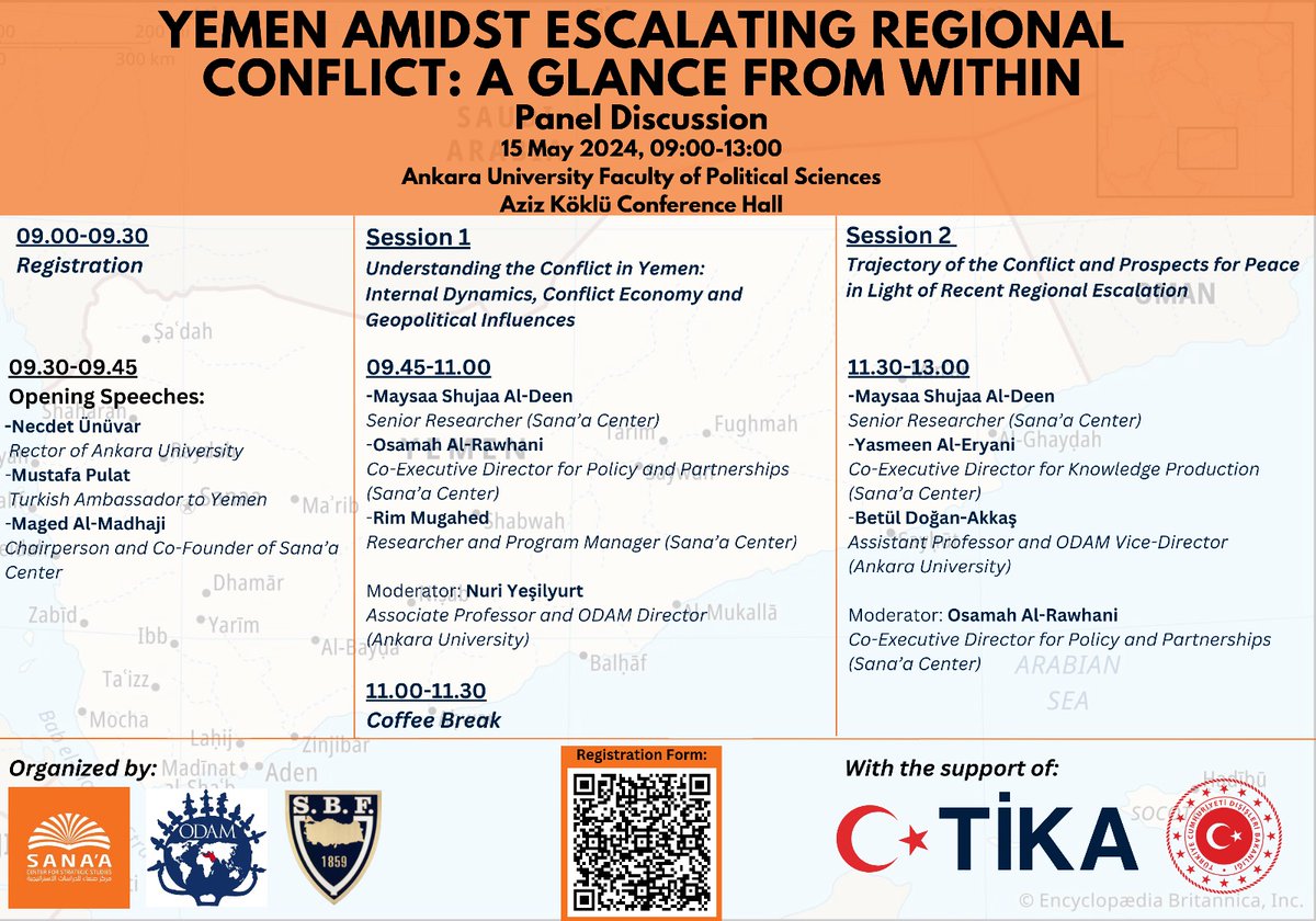 Fakültemizin <a href="/ODAM_AU/">ODAM</a> ve <a href="/SanaaCenter/">Sana’a Center</a> ile ortak düzenlediği "Yemen Amidst Escalating Regional Conflict: A Glance from Within" başlıklı uluslararası panel 15 Mayıs  2024 Çarşamba günü saat 09:00-13:00 arasında Aziz Köklü Salonunda gerçekleşecektir.