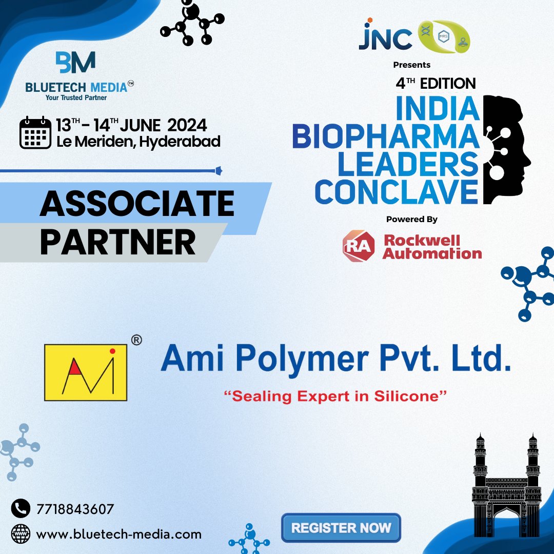 We're thrilled to announce Ami Polymer Pvt. Ltd. as our Associate Partner for the 4th Edition of the India Biopharma Leaders Conclave, proudly presented by M R Sanghavi & Co., powered by Rockwell Automation, and hosted by BlueTech Media™. click lnkd.in/d2T9iruW