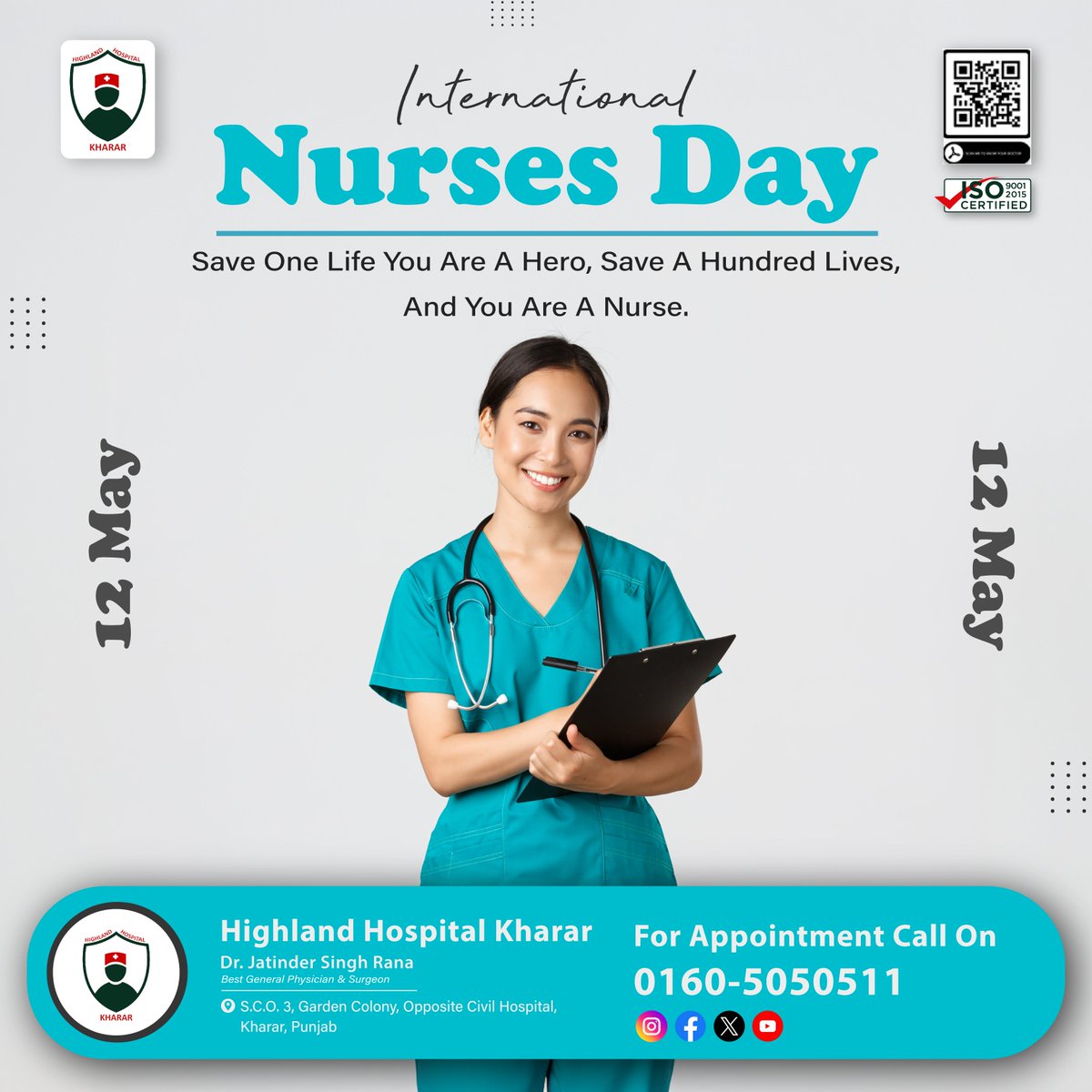 Saluting the heroes in scrubs on #InternationalNursesDay! At #HighlandHospitalKharar, we honor the dedication and compassion of our #nursing #staff. Thank you for your tireless service
.
#NursesRock #Heroes #Care #Dedication #Service #Kharar #Mohali #DrJatinderSingh #Besthospital