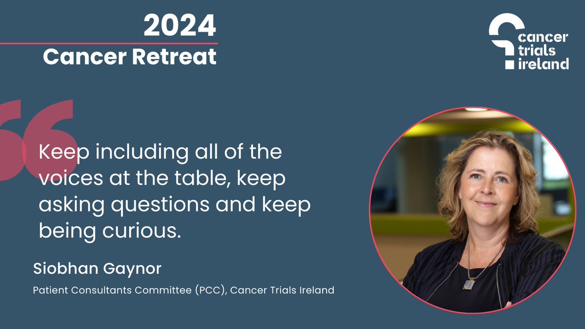 Fantastic contribution from Cancer Trials Ireland PCC Member @SiobhanGaynor at the #CancerRetreat. Quality of life and opening trials quickly are both very important to cancer patients.
