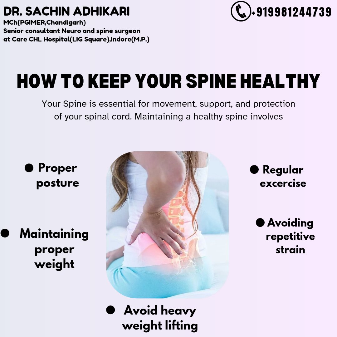 Spine is the essential part of our life, Remember how to keep spine healthy

Consult with me at Care CHL Hospital, Indore Dr. Sachin Adhikari
Schedule an Appointment by calling +91-9981244739

#spine #healthy #Consult #DrSachinAdhikari #carehospitals #carechlhospitalindore