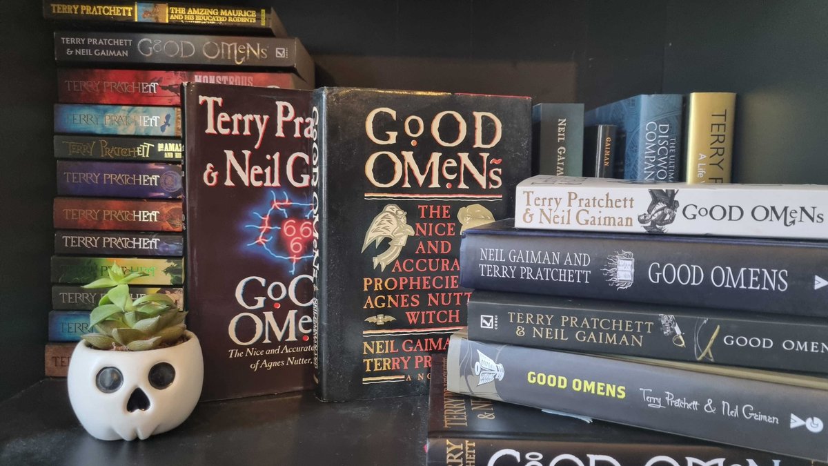 Happy birthday Good Omens! Published 34 years ago today. Here's a look at Good Omens HQ's bookshelf for the occasion. We'd love to see your favourite covers and hear your favourite book quotes to celebrate the day.