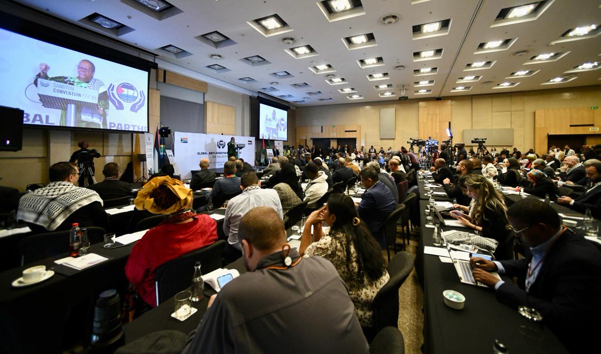 #UniteAgainstInjustice | Minister Pandor delivering the opening remarks on behalf of President Ramaphosa, at the Global Anti-Apartheid Conference on Palestine at the Sandton Convention Centre in Johannesburg, 10/05/2024. #Solidarity 📷: Katlholo Maifadi / #DIRCO