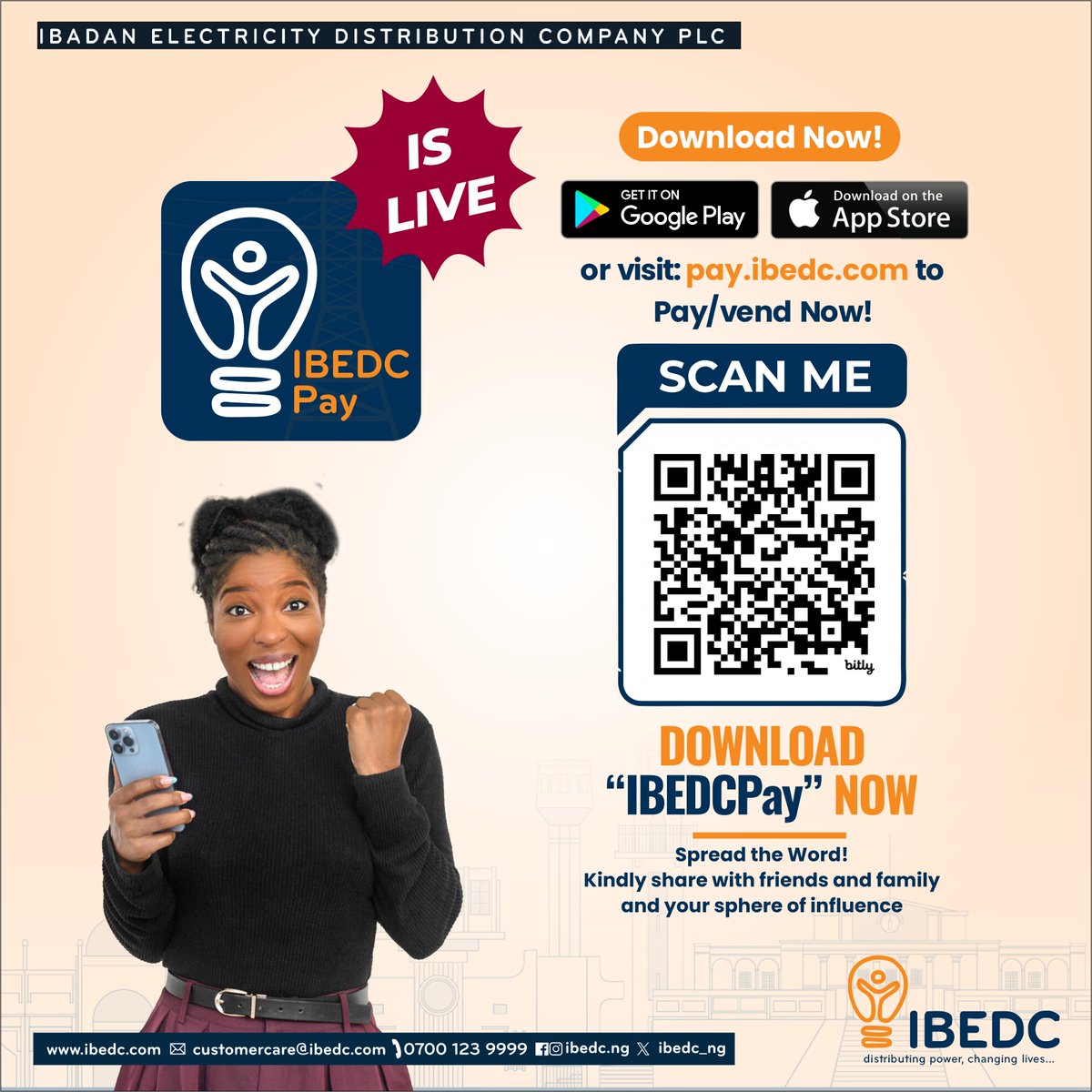 IBEDCPay is LIVE! Experience a convenient way to make payments/vend. Plus, it is faster and more reliable. Scan the Code or click here to download IBEDCpay: 
bit.ly/4ae5PBm.  #ibedc #Payment #paymentapp #IBEDCPayapp #distributingpower #changinglives