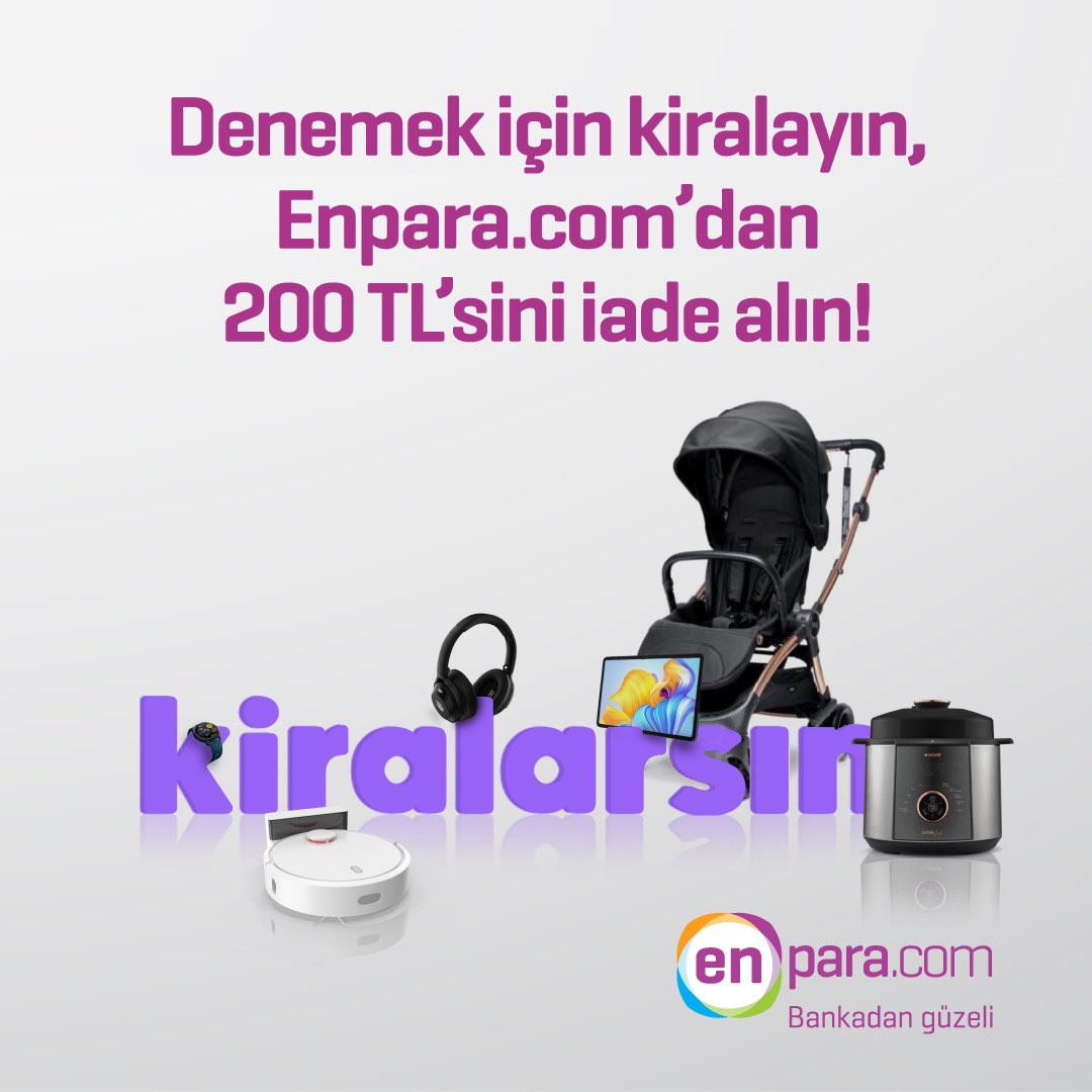 31 Aralık 2024’e kadar her ay Enpara.com Kredi Kartı’nızla tek seferde 600 TL ve üzerinde yapacağınız ilk ürün kiralama işleminizin 200 TL’si bizden :) Kampanya detayları için: enpr.co/ZpgP3R <a href="/Kiralarsin/">kiralarsın</a> #enpara #enparacom #bankadangüzeli