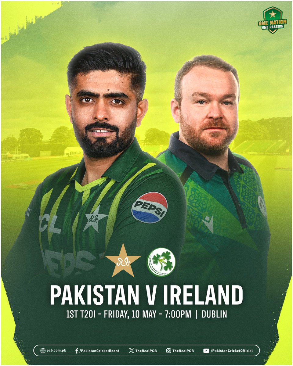 Bracing for the series opener! 🏏 

🇵🇰 Pakistan 🆚 Ireland ☘️
🗓️ Friday, 10 May 2024
⏰ 7:00 PM PKT
🏟️ Clontarf Cricket Club Ground, Dublin

#IREvPAK | #BackTheBoysInGreen