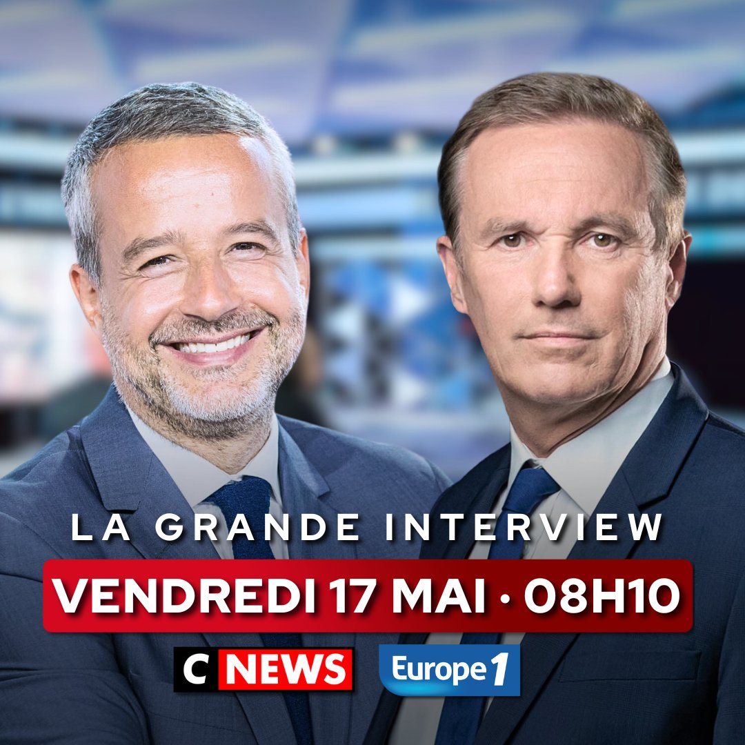 📺 Retrouvez-moi demain, vendredi 17 mai à 08h10, dans l'émission #LaGrandeInterview sur @CNEWS et @Europe1, au micro de @Rdesarbres 🎙️