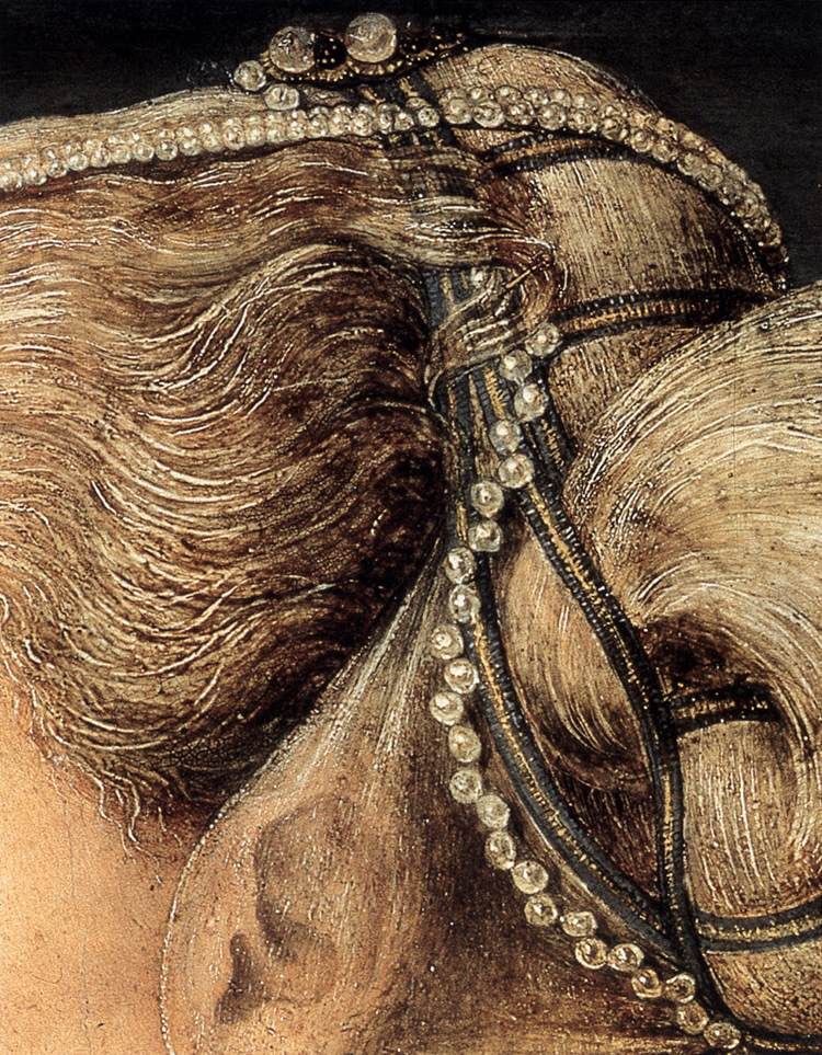 “Sono io la bellezza più splendente del mare” disse la perla, quando ancora non sapeva che avrebbe ornato solo le onde dei capelli 🎨 Piero del Pollaiolo. Ritratto di donna (1470)