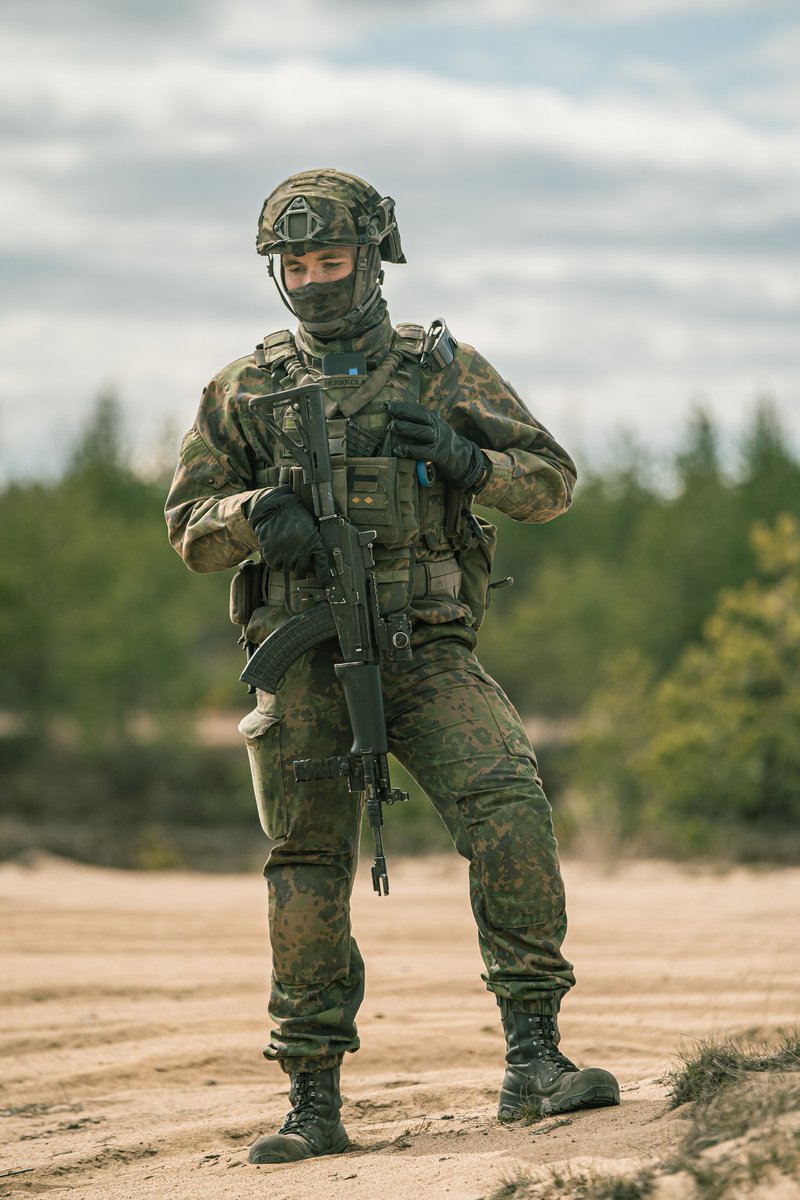 Finnish Army conscript holding an RK 62M1, at exercise Arrow 24 (May 2024)