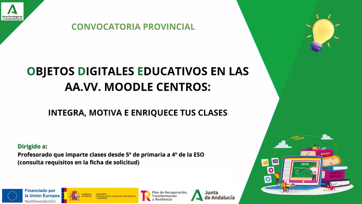 📢 Abierto el plazo de solicitudes para el curso Objetos Digitales Educativos en las AA.VV. de Moodle Centros.  📷 Hasta el 17 de mayo. 📷lajunta.es/4rqnu 📷  Entra e inscríbete en el enlace que te corresponda según la provincia.   #Formación