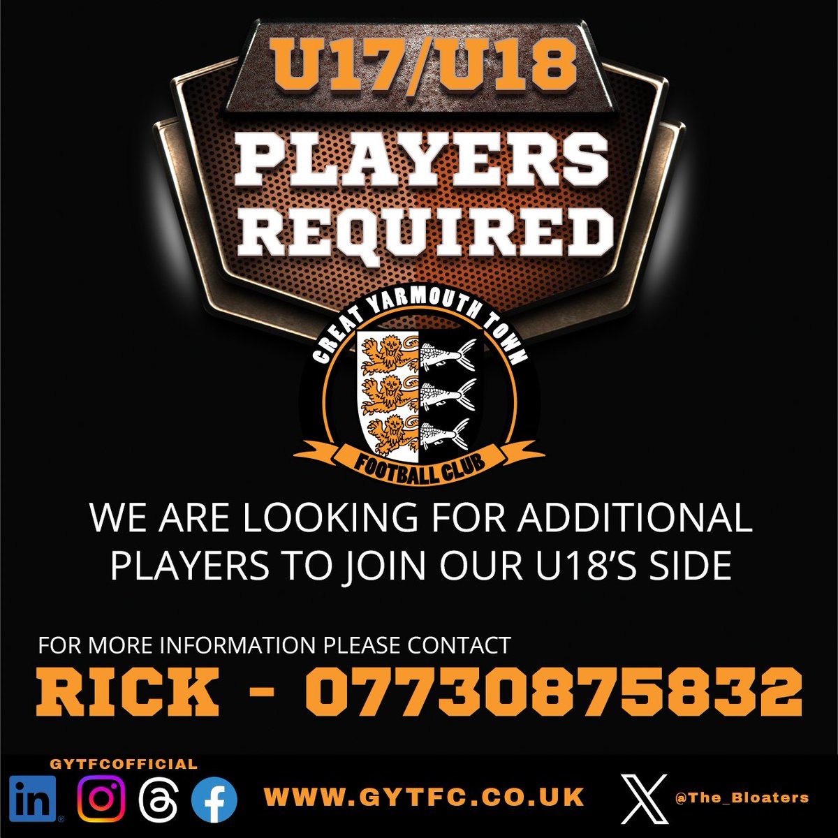 U17 & U18 Ballers Wanted! We're searching for talented footballers ready to dominate the pitch. We offer expert coaching to push you to be your best, Competitive matches to test your mettle, Supportive teammates & environment. Ready to take the next step? Give Rick a call