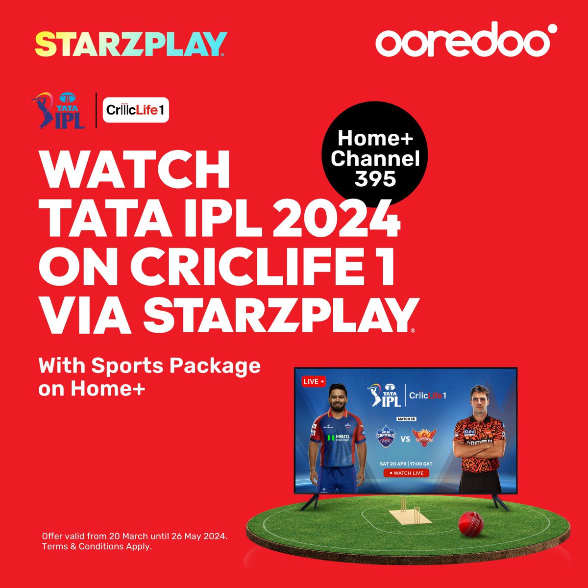 🔴 Ready for the ultimate cricket showdown? TATA IPL 2024 on CricLife 1 via STARZPLAY is coming to Ooredoo TV! Get the Sports Package for just 20 credits or QR 150/month and catch every match LIVE on CricLife 1, channel 395, from March 22 to May 26. Don’t miss the action!…