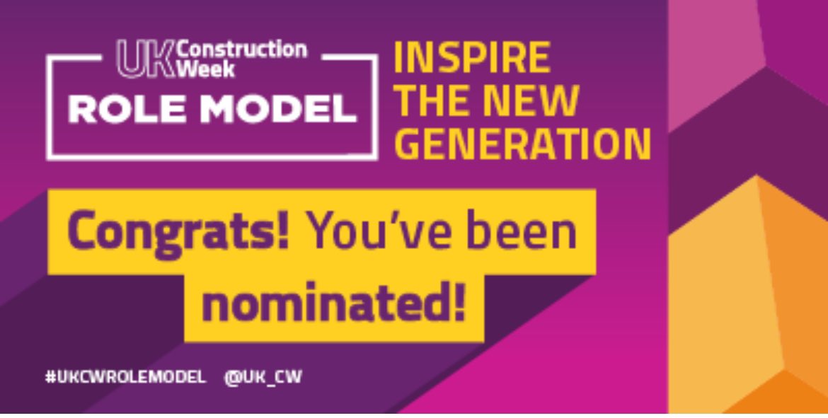 At UK Construction Week yesterday and found out I’d been shortlisted for the Pioneer award at the Construction Role Model Awards. Thank you @UK_CW. Great day and great speakers too. #loveconstruction