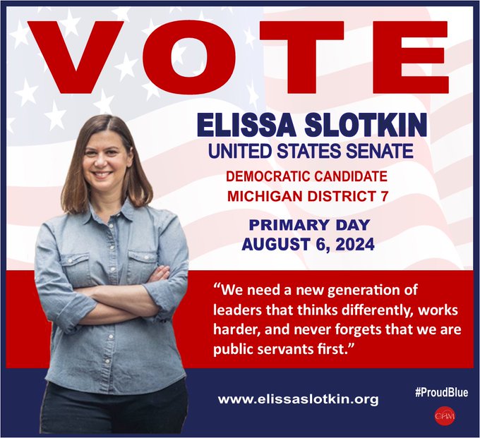 Vote @ElissaSlotkin She works for the people of Michigan Fighting for our environment in order to mitigate the damage from climate change Working to provide safe drinking water, and prohibiting corporations from polluting our lakes and streams. #ProudBlue #Allied4Dems