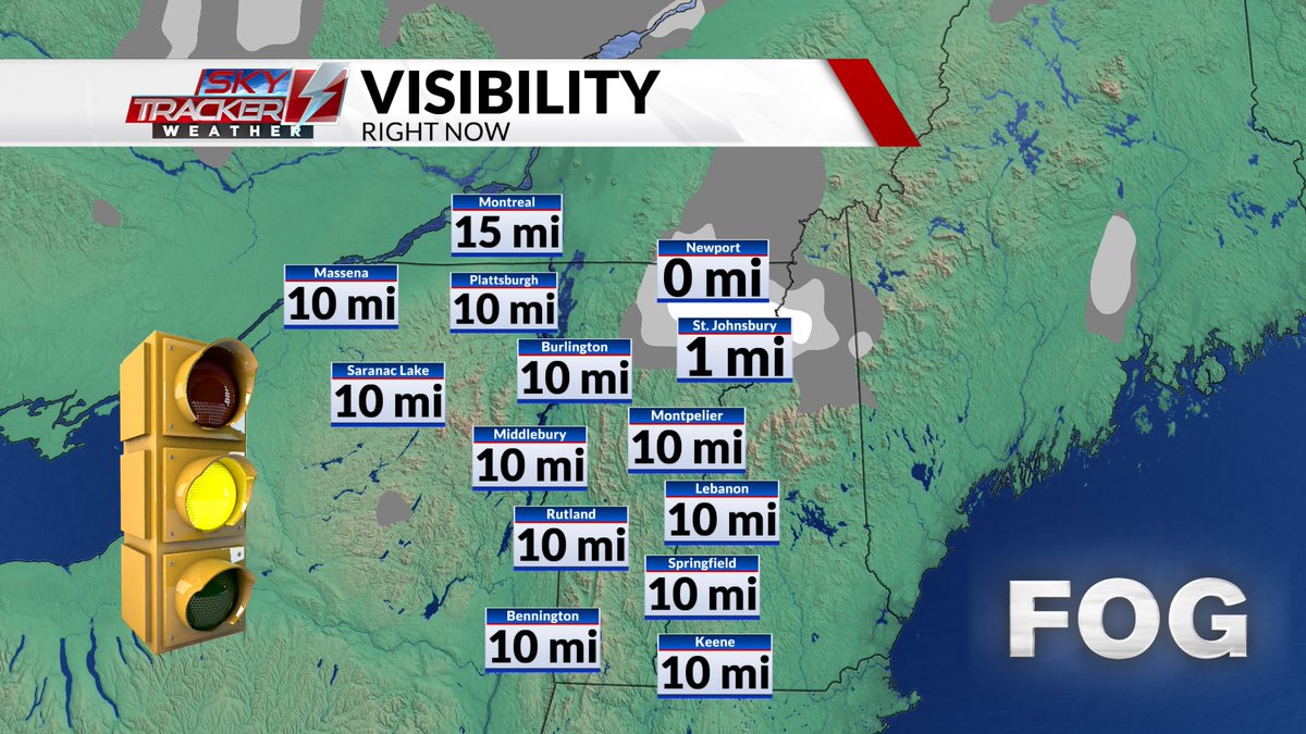 LOCALIZED FOG ☁️🚗 There's VERY poor visibility to account for from the NEK, to southeast Quebec, and into central and northern New Hampshire. Put the low beams to good use if you run into those bouts of dense fog. 👉 Join us on #FOX44 from 7-9A for more details! @WVNYWFFF