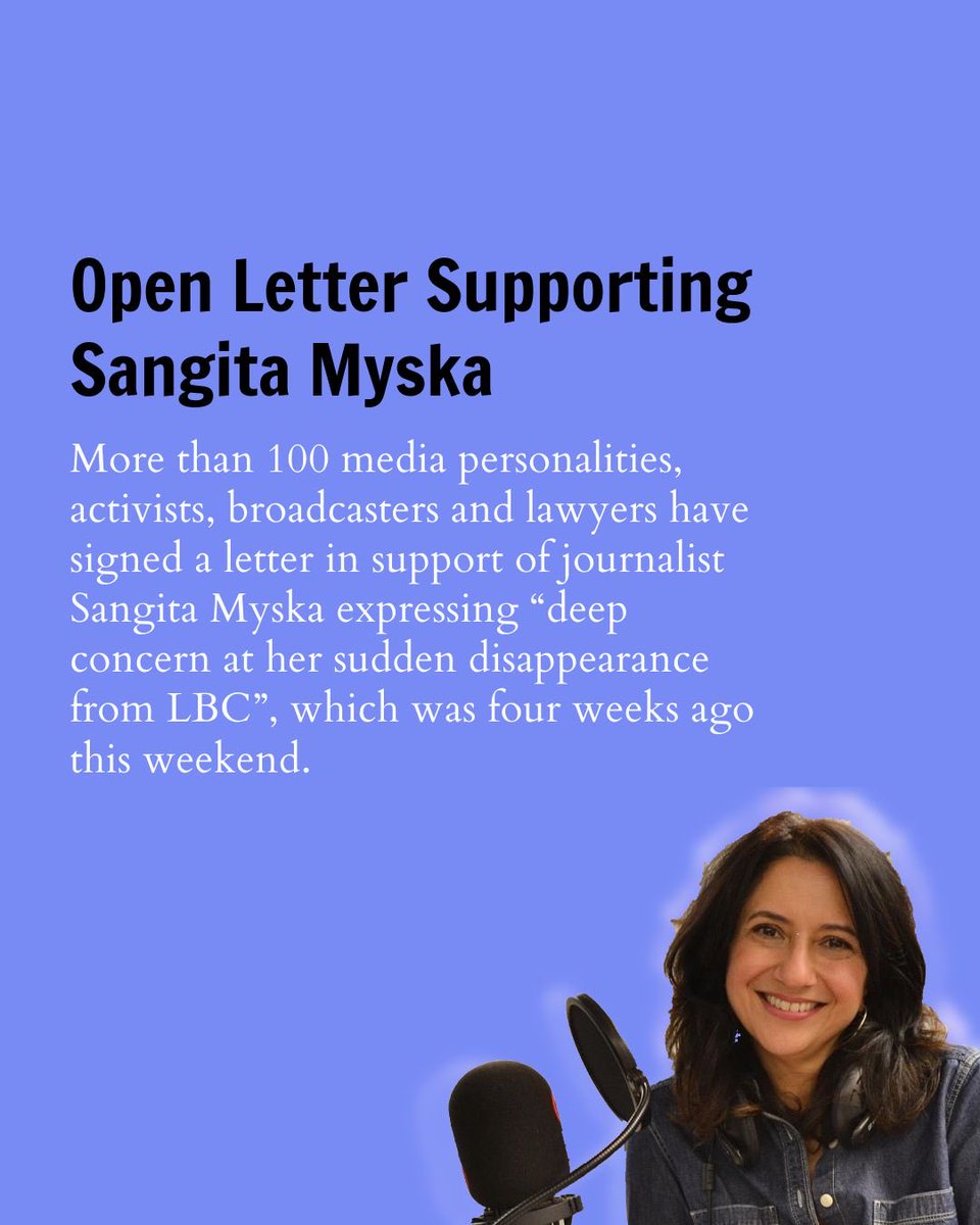 ✊🏾Proud to stand in solidarity with the excellent ⁦@SangitaMyska⁩. I’m a signatory to this letter demanding an answer from @lbc for removing Sangita without cause and/or explanation. I note the shameful silence of her ⁦LBC⁩ colleagues.
