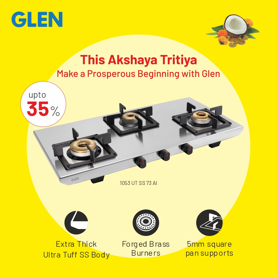 This Akshaya Tritiya, Make a prosperous beginning with Glen. Bring home Glen Ultra Tuff Stainless steel cooktop & elevate your cooking experience while saving up to 35%. 

#AkshayaTritiya  #akshayatritiya2024   #kitchenappliances #offers #discounts #KitchenUpgrade