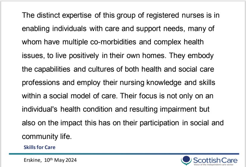 Why do we continually have to described the role and importance of social care nursing? Why is there no description from a Scottish perspective?  Does this infer how we are viewed? @DrDMacaskill #IND24 #proudtocare