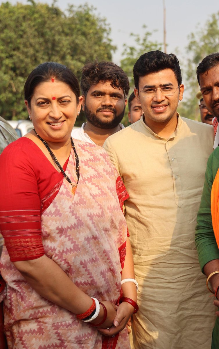 BJYM National President Shri @Tejasvi_Surya joined Union Minister and Amethi’s winning candidate Smt. @smritiirani on the campaign trail. The ‘Yuva Shakti’ & ‘Nari Shakti’ of UP, particularly Amethi will give a strong message to the entitled dynasts and support PM Shri…