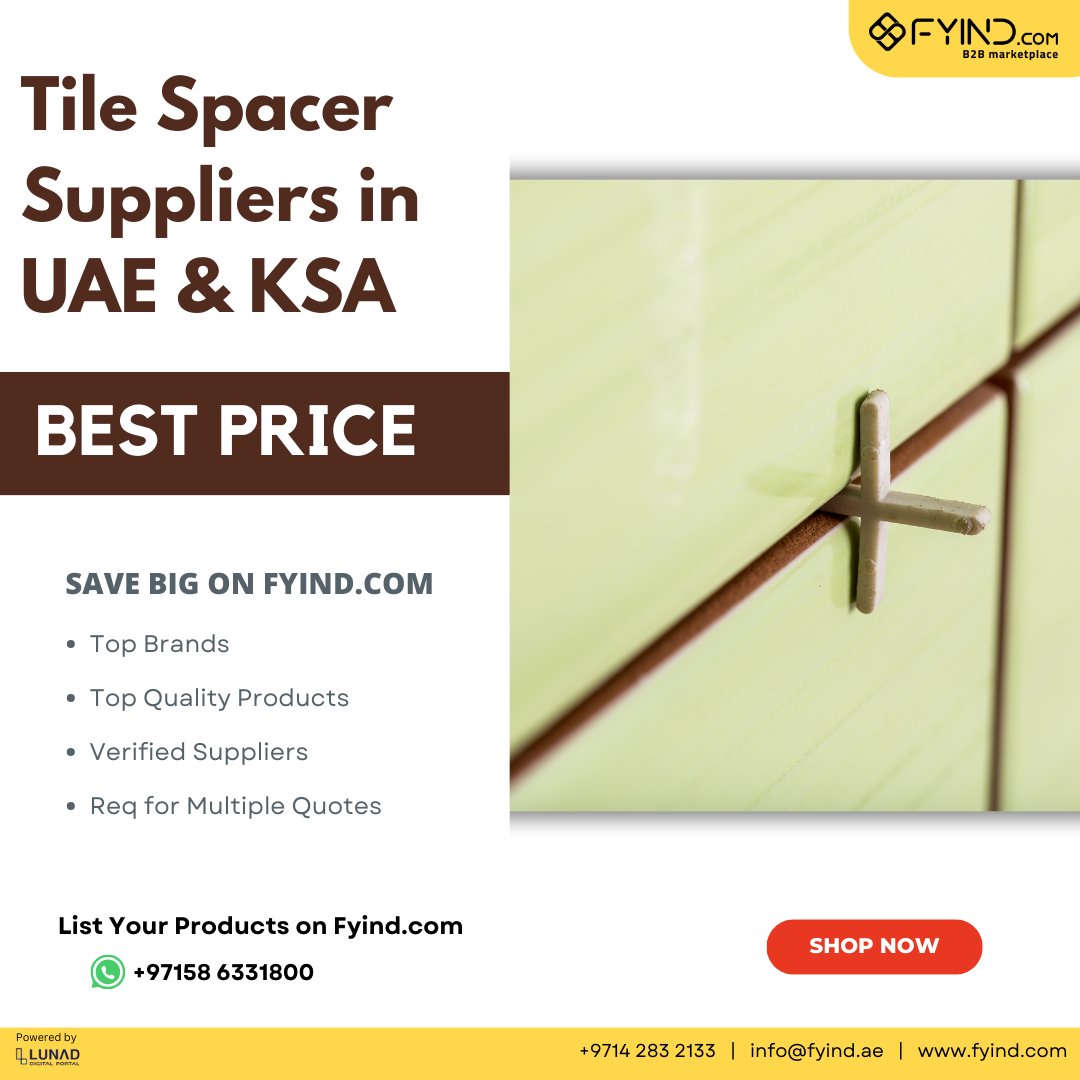Upgrade your tiling game with top-quality Tile Spacers from best suppliers on FYIND! Best price,  - fyind.com/uae/en/leveler…

.

#uae #ksa #tiles #tilespacer #construction #buildingmaterial #b2b #marketplace #industrialsupplies #onlinestore #sellonline