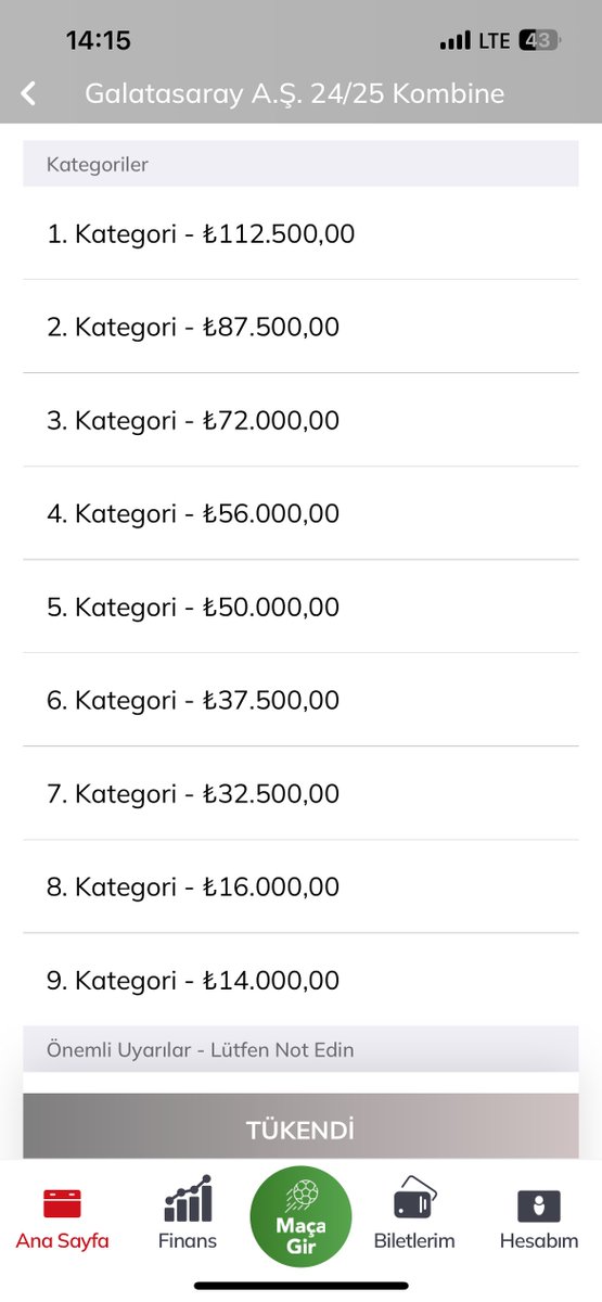 Bir sürü insan kısıtlı sayıda kombine almak için büyük çaba sarf etti ama saatinden önce site çöktü açıldığında sonuç bu rezillik,kepazelik.Kombine almak isteyenler arasında çekiliş yapsanız da hak kazananlar alsa daha adil olmaz mıydı en azından çok mu zor yani.. @GalatasaraySK