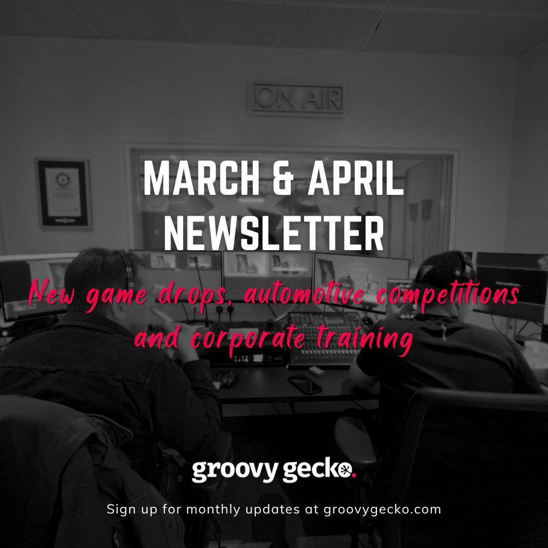 🚀 This month's newsletter is packed with excitement! From sizzling new game drops 🎮 to transformative corporate training sessions 🏢, and thrilling automotive competitions 🏎️Don't miss out on the action – sign up now to stay in the loop! groovygecko.com #livestreaming