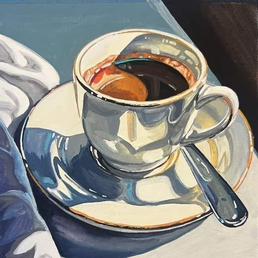 Herkese iyi hafta sonları, neşeniz bol olsun. 🎈☕️☺️ 🎨Is it Time for a Coffee Break?, 2024 by Kate Jarvik Birch #painting
