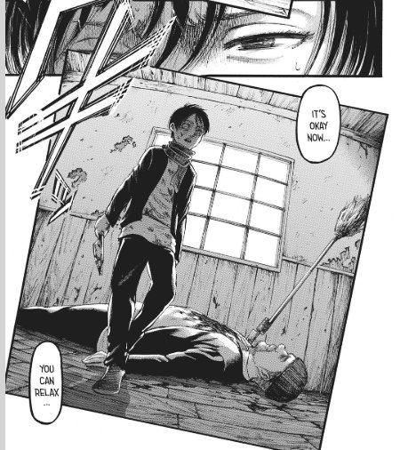 [ackermans discussing their bonds]

levi: the first time i saw erwin? that bastard was stalking me in the underground and attacked me. but he was really handsome, clean, and strong.. not bad.

mikasa: the first time i saw eren.. well.. 