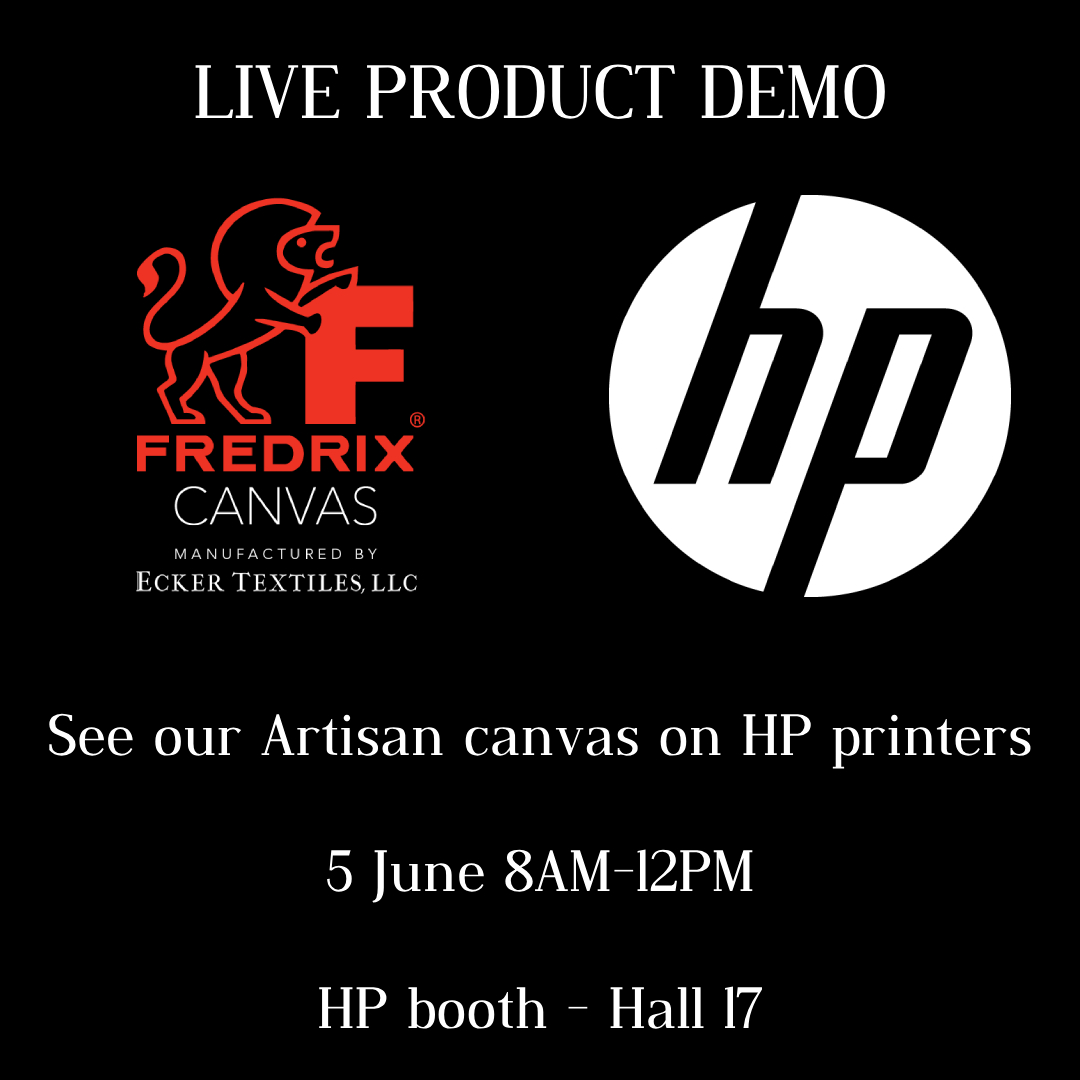 Come see HP's live demo of our Artisan canvas at DRUPA: 5 June, 8AM-12PM. And, contact Mickael for an on-site visit: mmorel@eckertex.com. #drupa #drupa2024 #printing #hp #hpprinters #latexprinters #largeformat #largeformatprinter #USAmade #textile #textiles #giclee #gicleeprint