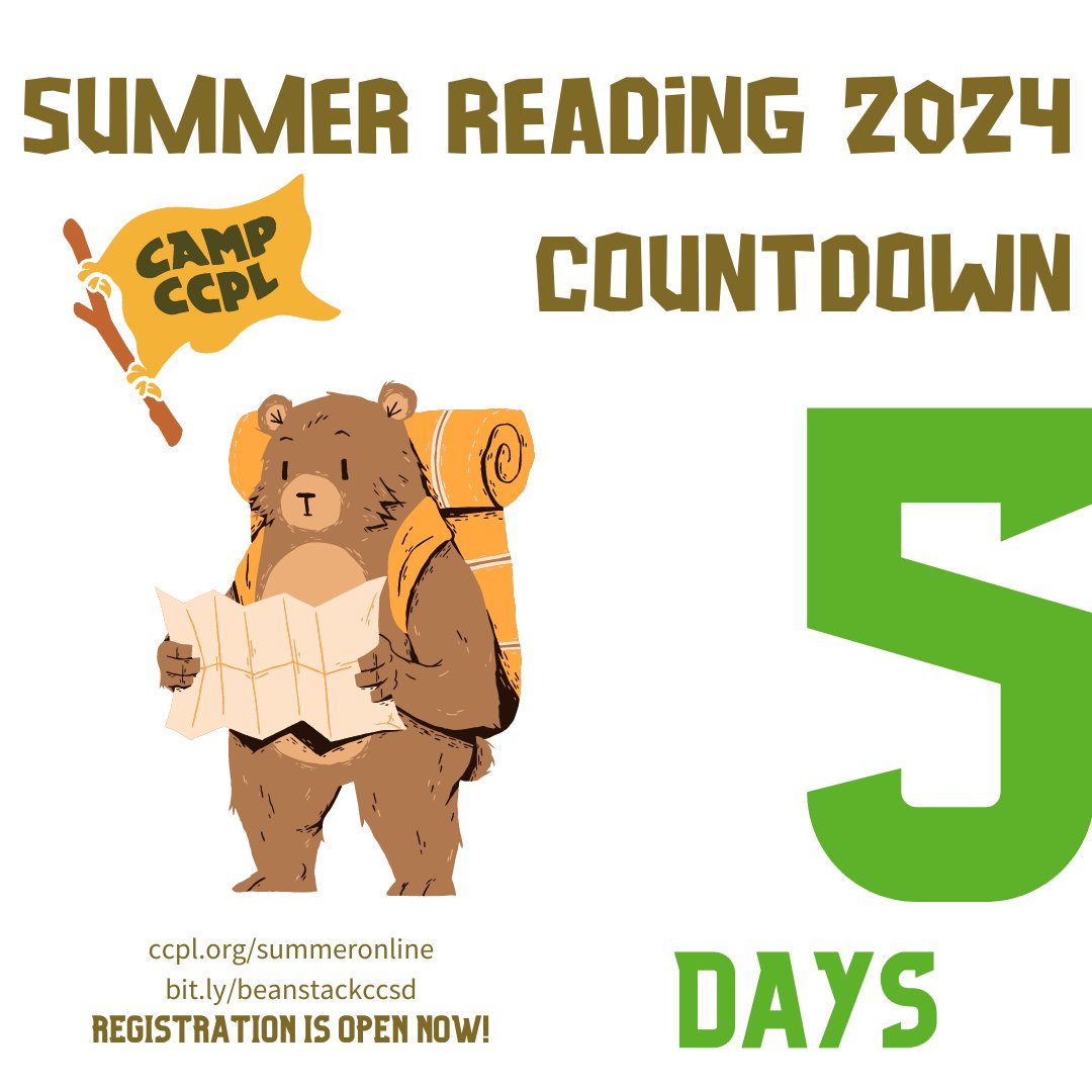 The wait is almost over! Summer Reading w CCPL starts on May 15th! It's quick & easy to register! CCSD students log into Beanstack via Clever or the free app! Details at bit.ly/beastackccsd. Find all the Summer Reading fun at ccpl.org/summeronline! @chascolibrary