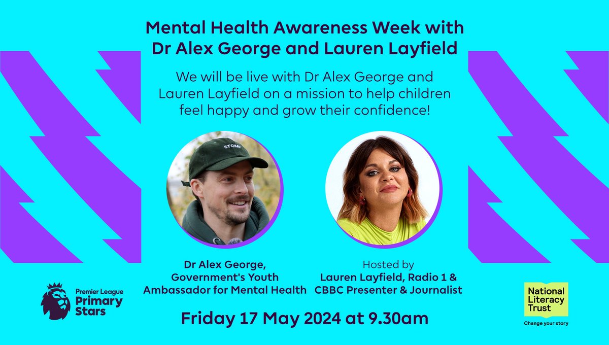 Next Friday we will be live with children's author and the Government’s Youth Ambassador for Mental Health, Dr Alex George and @LaurenLayfield for an exclusive author event with @PLCommunities #PLPrimaryStars! 

Sign up now: literacytrust.org.uk/events/mental-…