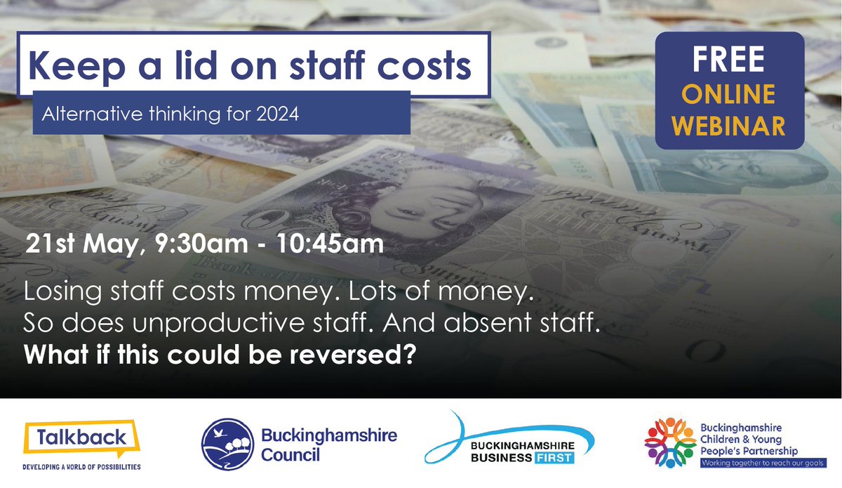 Staff costs keeping you up at night? Join us online for a free session on how two Bucks companies have addressed these issues. You'll hear from Anushka Davies @softcat John Wallbank @hellofairhive. @BucksCouncil, @bbfuk, @TValleyChamber Register here: shorturl.at/HUWZ8