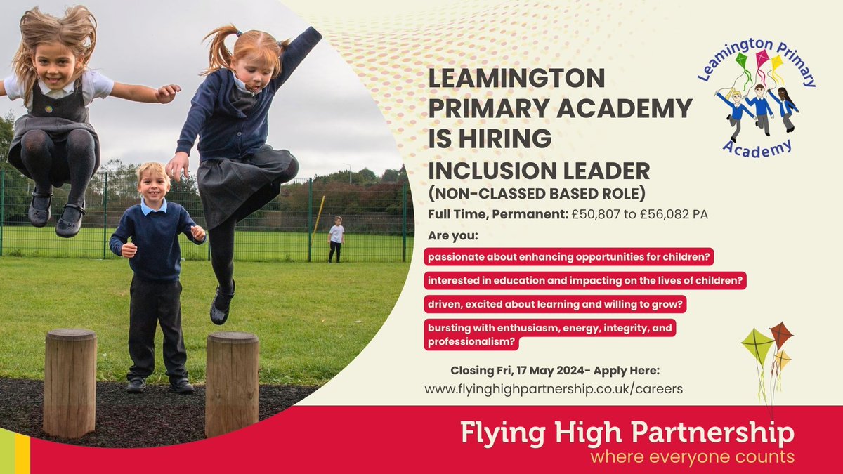 Leamington Primary Academy are hiring 🤩 This is a fantastic opportunity to join our school in a non-class based role, working with children, staff and families.

Apply now 📲 bit.ly/3wvimSQ

#hiring #primaryschools #nottinghamshirejobs #jobsinschools #jobswithpurpose