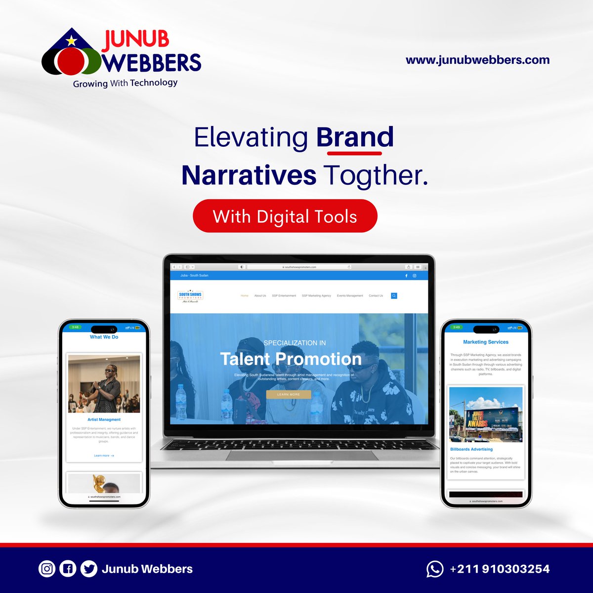 Join us in elevating your brand online in South Sudan. Together, we can change the narrative. #brand #junubwebbers #southsudan #tech #SSOX