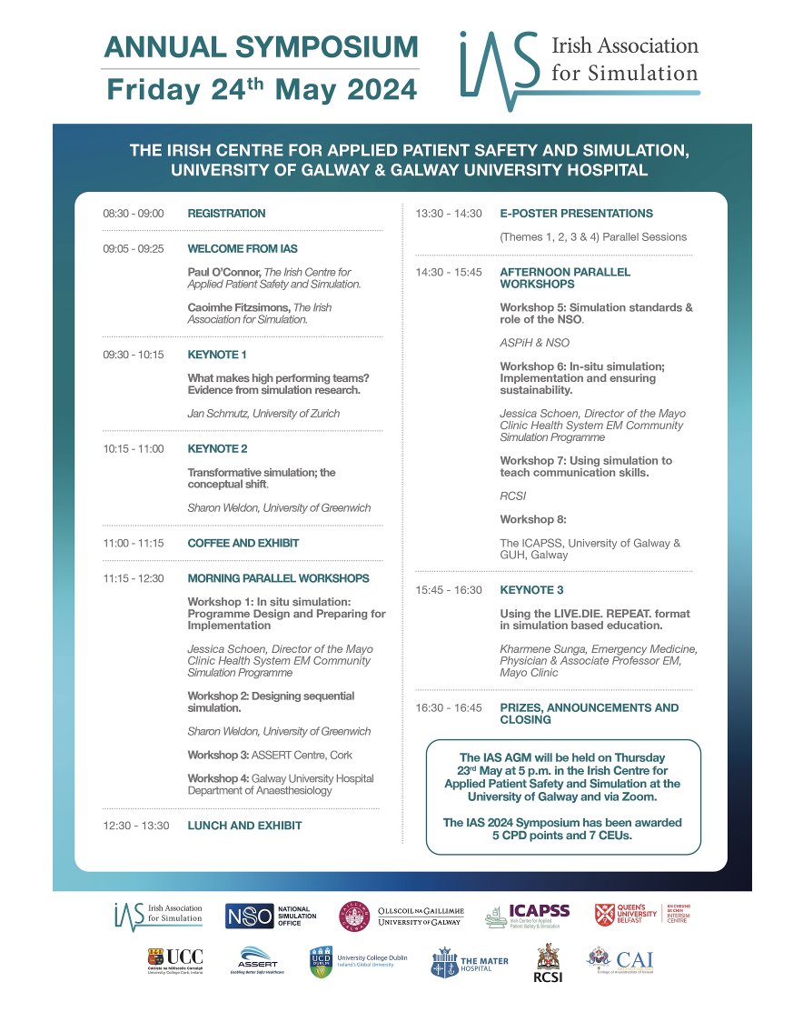 Members of #OurMaterTeam are participating in this year's @IrishSimAssoc annual symposium in Galway on 24th May! More information on speakers and registration can be found here: iassim.com/symposium @fitzcaoimhe @drgeroconnor @HSE_NSO