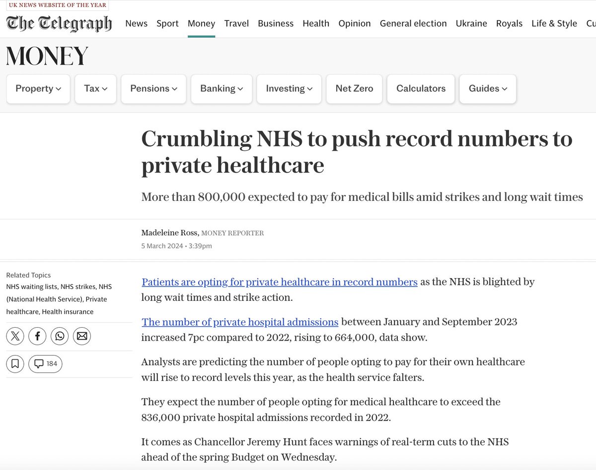 A footnote to GDP Q1 figs: Part of the govt's 'success' is a huge growth in private health services - even while other areas of the economy shrunk. I'm not sure we should be celebrating the fact that the mismanagement of the NHS has forced millions to pay for treatment. ~AA