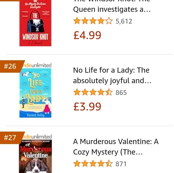 #NoLifeForALady shot up the Amazon rankings today. Pretty sure it's all down to @BexBookaholic's marvellous review of book 2, #HowToSolveMurdersLikeALady, out in June. How can I thank you Bex? Victorian bon-bons? 🍬🍭🍦