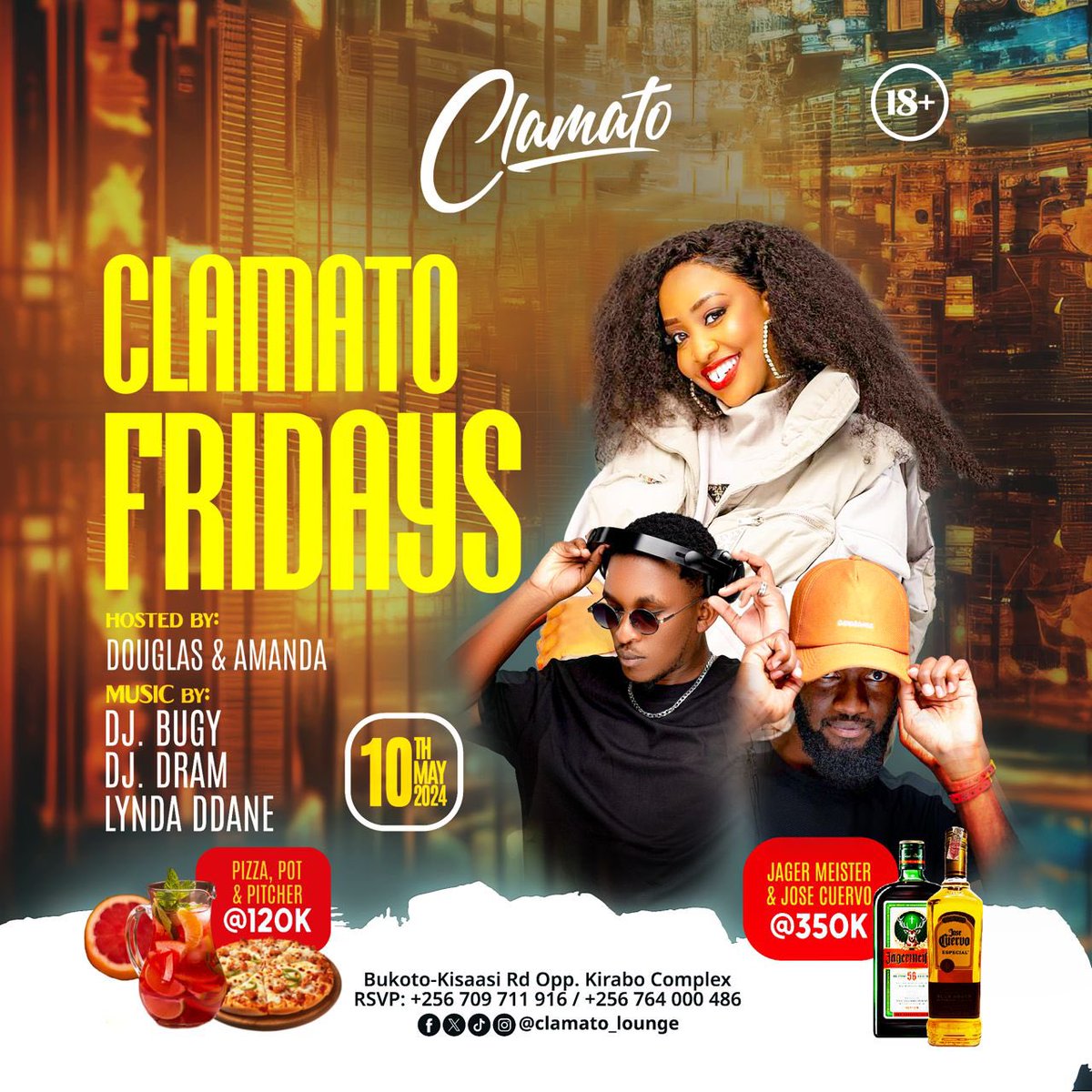 The Friday feeling is now in full swing, come through for our ultimate #ClamatoFridays and vibe to melodies played by @lynda_ddane @deejaybugy Tasty food on the menu awaits your arrival too 🥳🔥