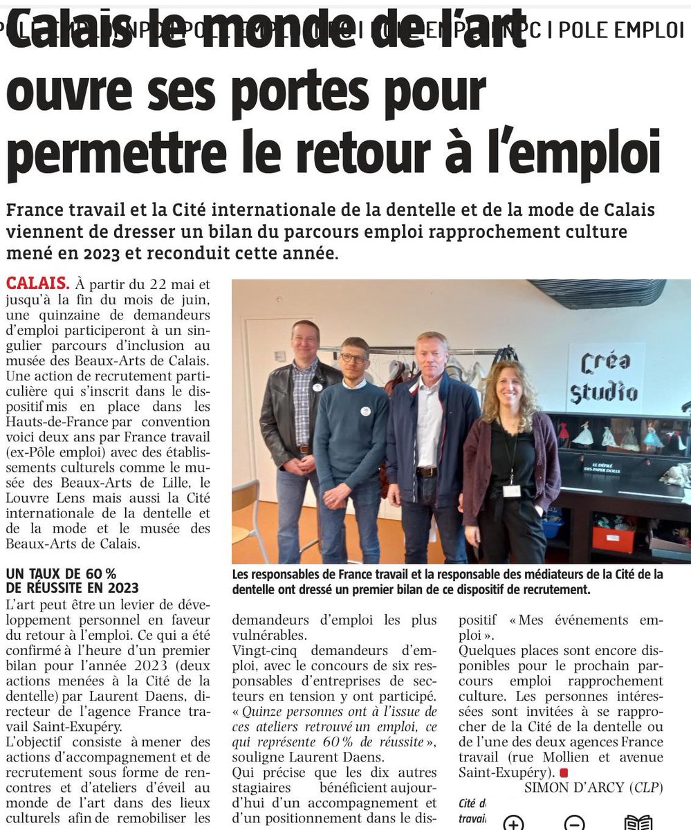 #Art d’accéder à l’emploi ⁦
<a href="/FranceTravail/">France Travail</a>⁩ #Calais &amp; @Musée de la Dentelle unissent leurs forces pour recruter autrement 🎯
⁦@FredericDanel⁩ ⁦<a href="/VDN_Calais/">VDN_Calais</a>⁩ ⁦<a href="/CCI_hdf/">CCI Hauts-de-France</a>⁩ ⁦<a href="/InitiativeFR/">Initiative France</a>⁩ ⁦<a href="/Prefet62/">Préfet Pas-de-Calais 🇫🇷🇪🇺</a>⁩ ⁦<a href="/NatachaBouchart/">Natacha BOUCHART</a>⁩ ⁦⁦<a href="/CalaisXXL/">Calais XXL Tourisme</a>⁩