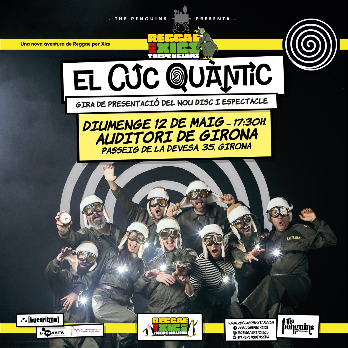 Aquest diumenge 👉 Preestrena de l'espectacle 'El Cuc Quàntic', el nou projecte del grup de música familiar @ThePenguinsSka! Amb influències de Dr. Who, Star Trek i altres clàssics, la banda oferirà un viatge imaginatiu a través de l’espai-temps.⏱ 🎟 auditorigirona.org