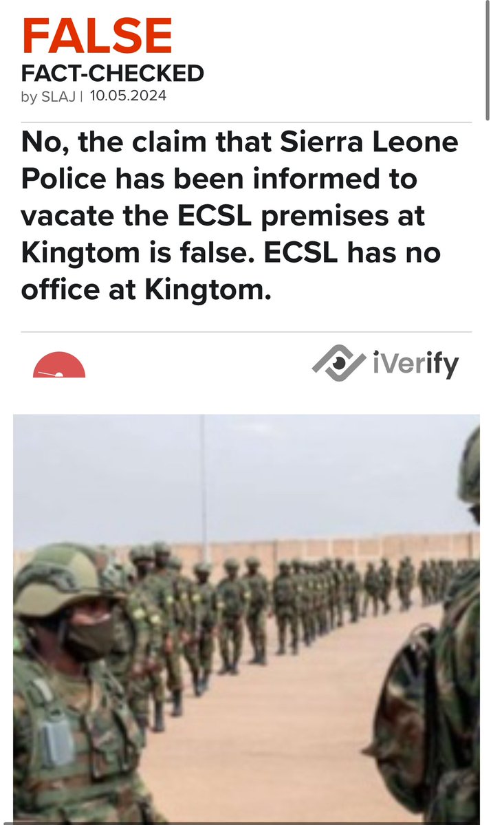 No, the claim that Sierra Leone Police has been informed to vacate the ECSL premises at Kingtom is false. ECSL has no office at Kingtom. sl.i-verify.org/no-the-claim-t…