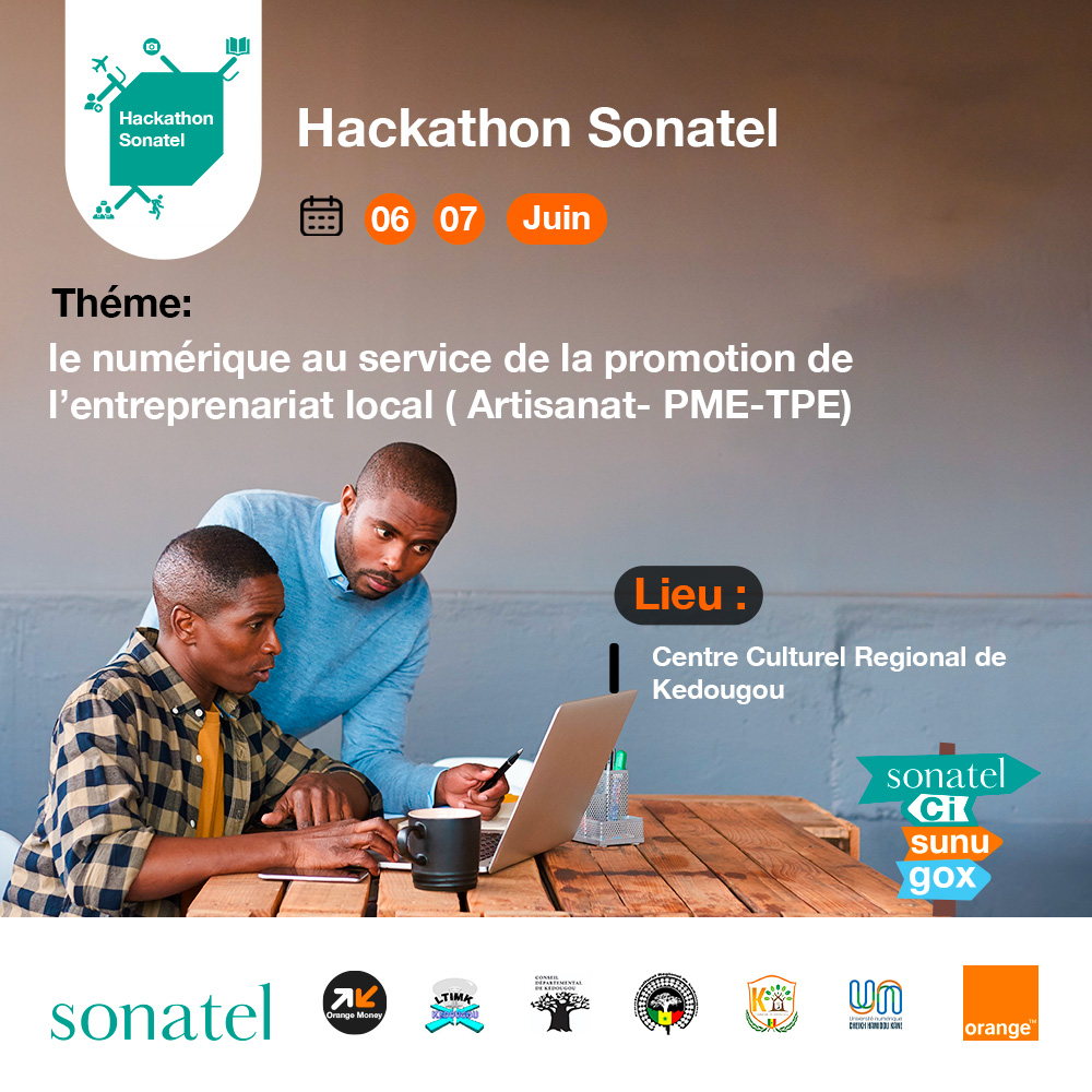 Rejoignez-nous à Kédougou pour la saison 2024 de Sonatel Ci Sen Gox avec un Hackathon et un Forum ouvert du jeudi 6 juin au samedi 8 juin 2024 au Centre Culturel Régional de Kédougou ! Une opportunité unique de connecter, d'apprendre et de créer avec des esprits innovants de la