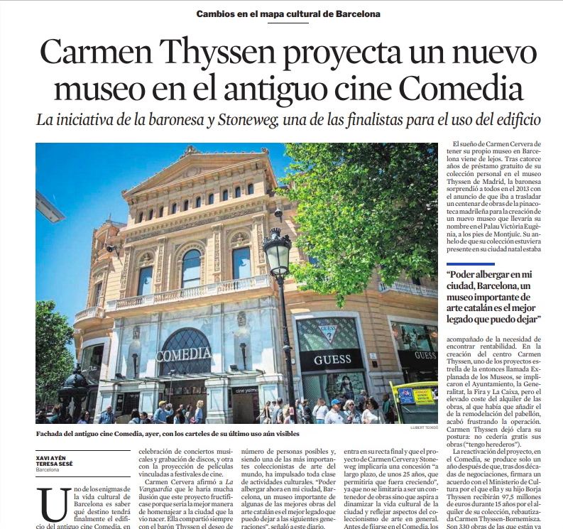 Nou projecte cultural a Barcelona: el Museu Thyssen aniria a l’antic Cinema Comèdia, un dels usos finalistes d’aquest edifici emblemàtic de la ciutat.🏛️✨ @BarcelonaTurism @bcn_ajuntament @cambraBCN @TurismeDIBA @MuseoThyssen