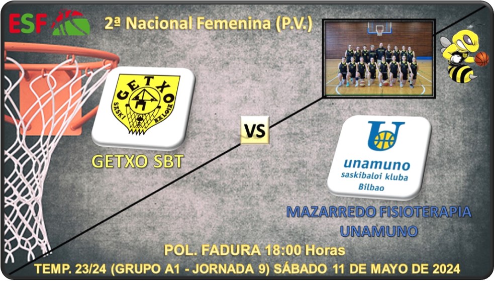 GetxoSaski's tweet photo. GETXO SBT 🆚 MAZARREDO FISIOTERAPIA UNAMUNO
📢2ª NACIONAL FEM. - TEMP 23/24 (GRUPO A1 - JORNADA 9)
🗓️Sábado 11 de mayo
📍Polideportivo Fadura
⏰18:00
#Getxosaski #getxokirolak https://t.co/7Fcpo6gmGA