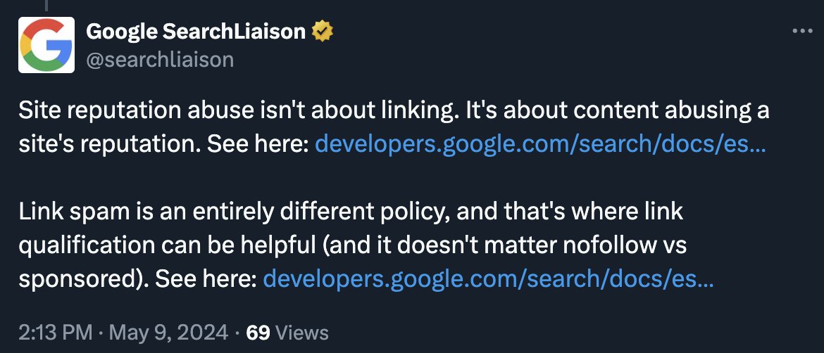 Google's site reputation abuse is not about linking seroundtable.com/google-site-re…