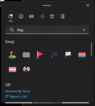 Where are the country flags in the emoji picker at, Microsoft?