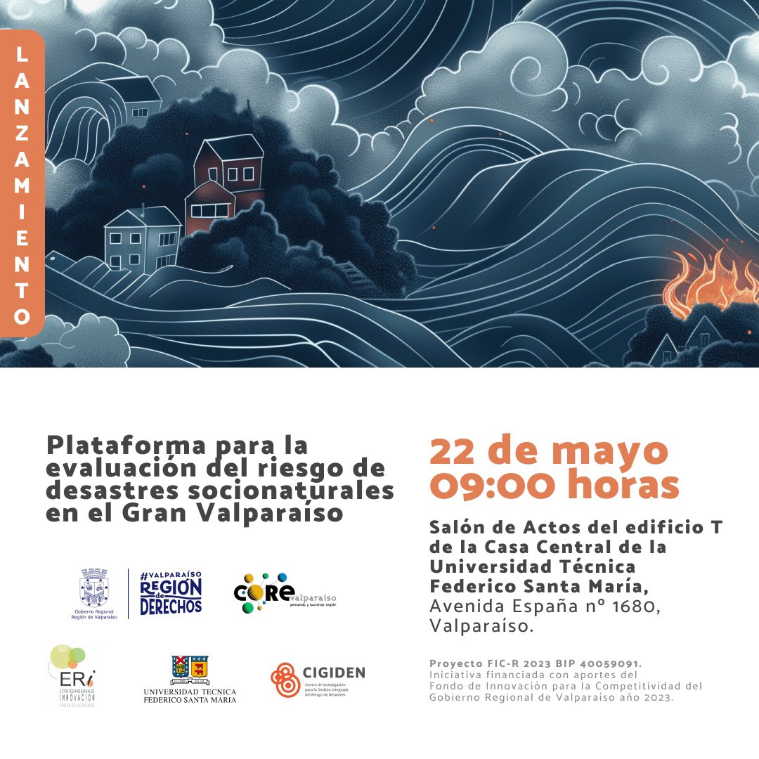 Para el Día Nacional de la Memoria y Educación sobre Desastres Socio-Naturales, les invitamos a la ceremonia de lanzamiento del nuevo proyecto liderado por el académico <a href="/arqUSM/">Arquitectura USM</a> e investigador principal, Jorge León, 

Inscríbete acá 👇🏽
bit.ly/LanzamientoPla…