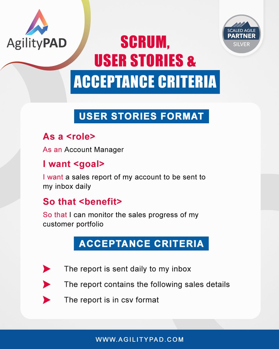 Scrum, User Stories and Acceptance Criteria! agilitypad.com #agilitypad #businessowner #productowner #productmanager #projectmanager #productdesign #designthinking #training #lean #scrummaster #agile #scrum #softwaredevelopment #ProjectManagement