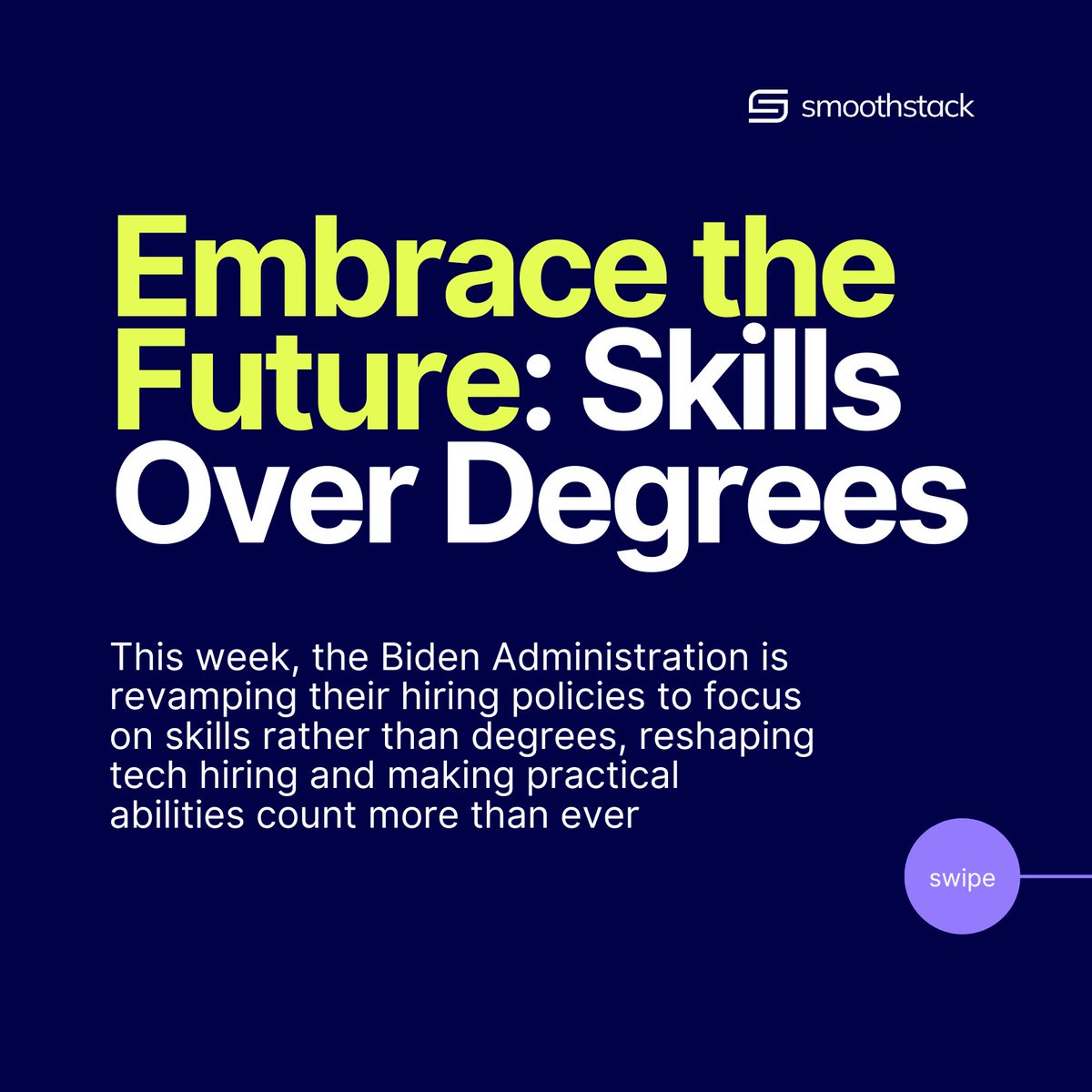 Smoothstack's tweet image. 🔥 Breaking: The Biden Admin is prioritizing skills over degrees in tech hiring! 🚀 Read how this could change the game for tech professionals like you. Full details 👉 bit.ly/4ajzqJk #TechTrends #SkillsFirst #Smoothstack